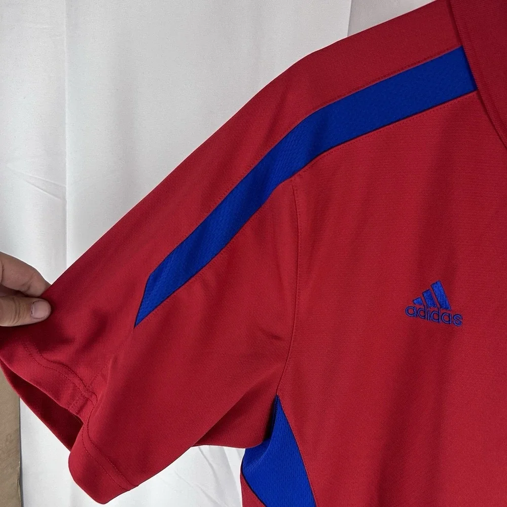 Kansas Jayhawks KU Adidas Climalite Short Sleeve Polo Shirt Men's Size Large Red